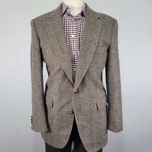 VTG Hunting Horn Men's Tweed‎ Sport Coat Blazer Two Button Striped Brown 42R